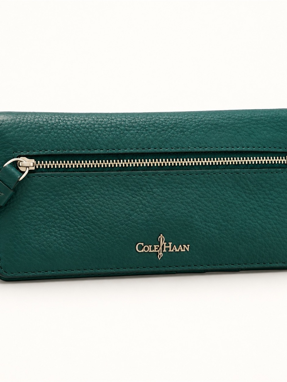 Cole Haan Teal Green Leather Continental Wallet Zip Pocket